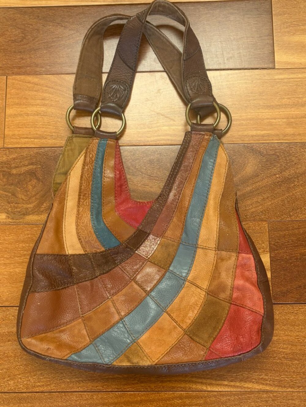 Lucky Brand vintage multi color leather patchwork hobo bag